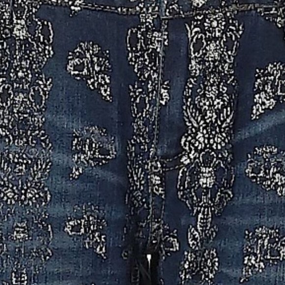 Free People Silver Denim Metallic Printed Floral Boho Flared Blue Jeans - Picture 3 of 3